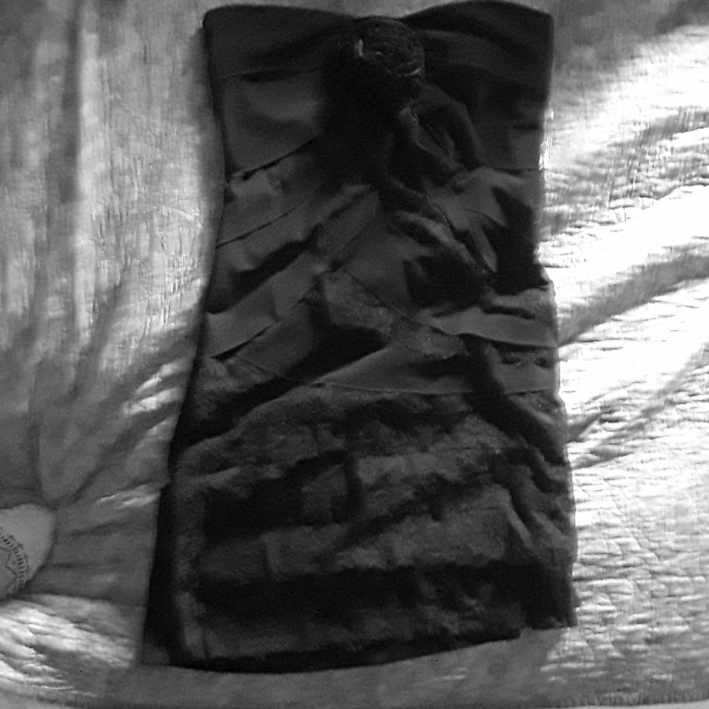 Strapless black lace dress